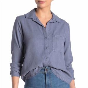 Anthropologie Cloth & Stone Grey 100% Linen Top